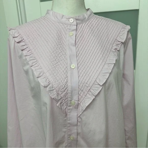 J. Crew Ruffle Trim Cotton Button Up Shirt Light Pink Size 20 Feminine NWT - Picture 3 of 9